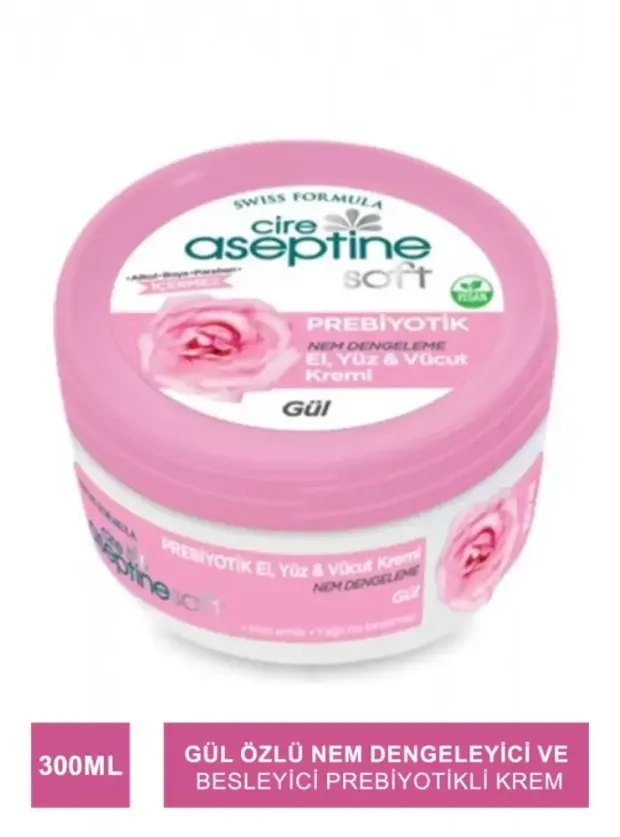 Cire Aseptine Soft Gül Özlü Nem Dengeleyici ve Besleyici Prebiyotikli Krem 300 ml