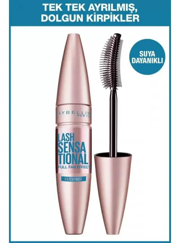 Maybelline New York Lash Sensational Yelpaze Etkili Suya Dayanıklı Siyah Maskara 9|4 ml