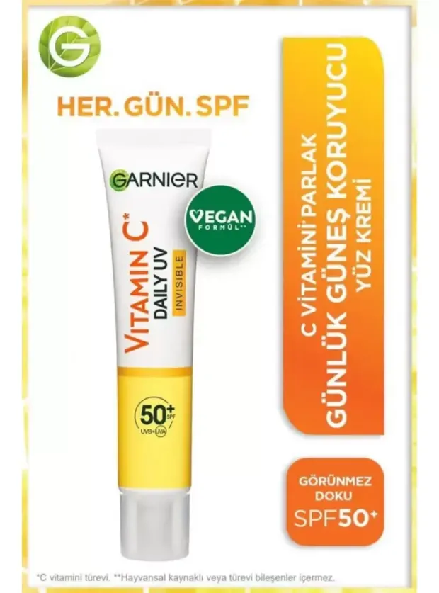 Garnier C Vitamini Parlak Günlük Güneş Koruyucu Fluid Yüz Kremi - Görünmez Doku - Spf50+ 40 ml