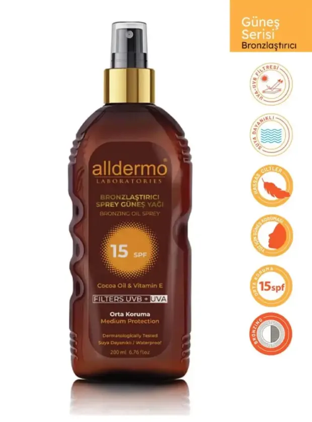 Alldermo Bronzlaştırıcı Sprey Güneş Yağı Spf 15 200 ml