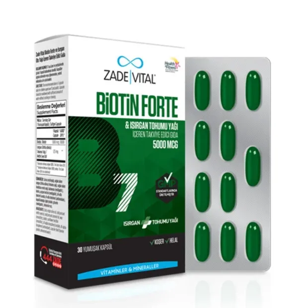 Zade Vital Biotin Forte B7 Isırgan Tohum Yağı 30 Kapsül