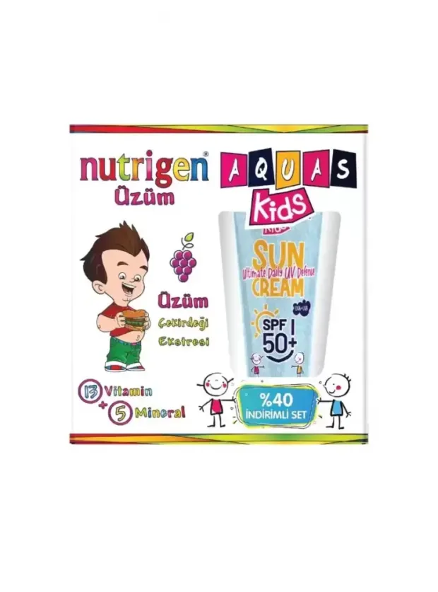 Outlet - Nutrigen Üzüm 200 ml + Aquas Kids SPF 50+ Sun Cream Çocuk Güneş Kremi 100 ml Yaz Seti