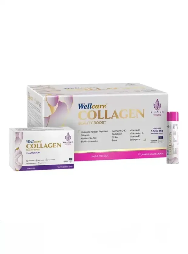Outlet - Wellcare Collagen Beauty Boost Plus - Karpuz & Nane Aromalı - 10.000 mg Likit Form 40mlx30Shot & 30 Kapsül
