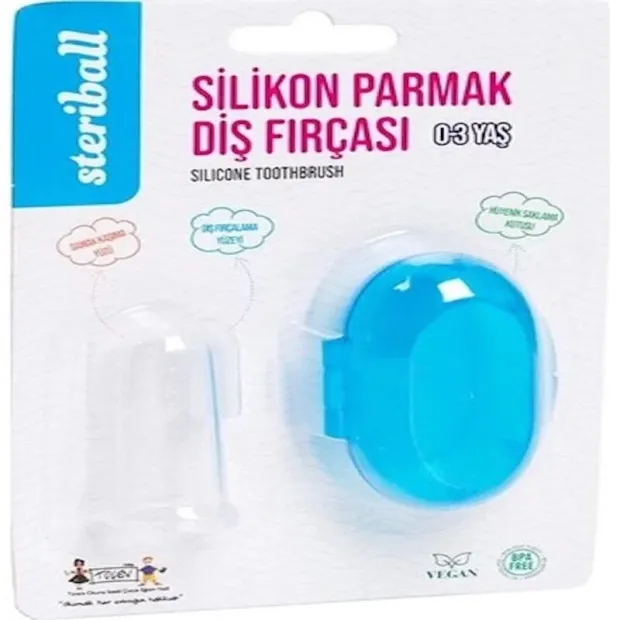 Steriball Silikon Parmak Diş Fırçası - Mavi Kap