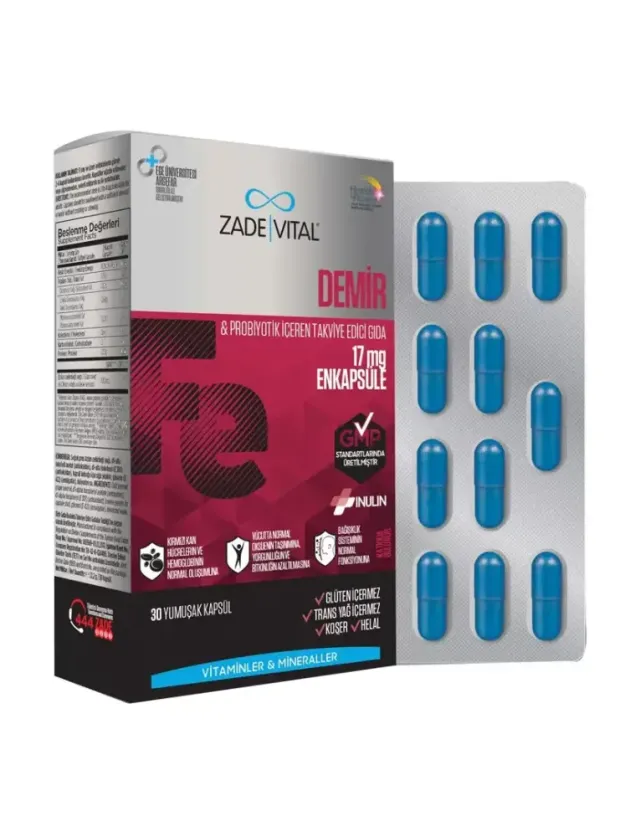 Zade Vital Demir ve Probiyotik Takviye Edici Gıda 30 Kapsül