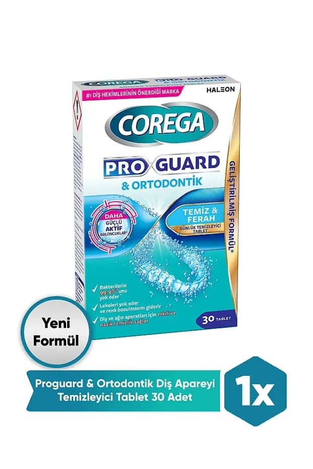 Corega Proguard Ortodontik Günlük Diş Protezi Temizleyici 30 Tablet